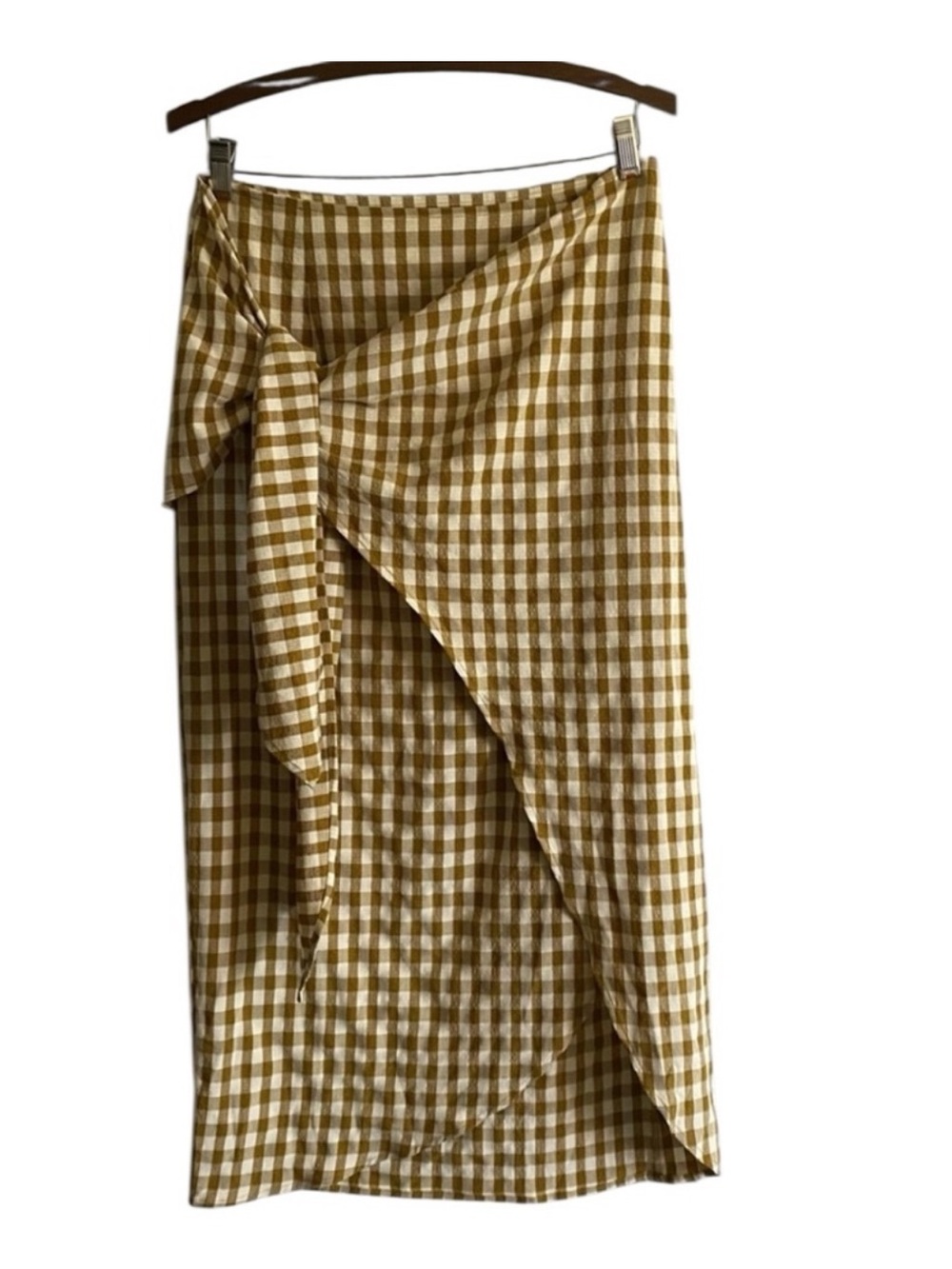 NWT Miou Muse Mustard and Cream GINGHAM
Skirt Tie Front Midi - Picture 5 of 7